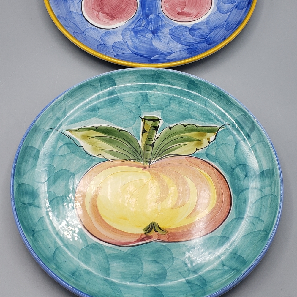 Vintage Alcobaca Hand Painted Peach and cherry Plates Portugal  10”